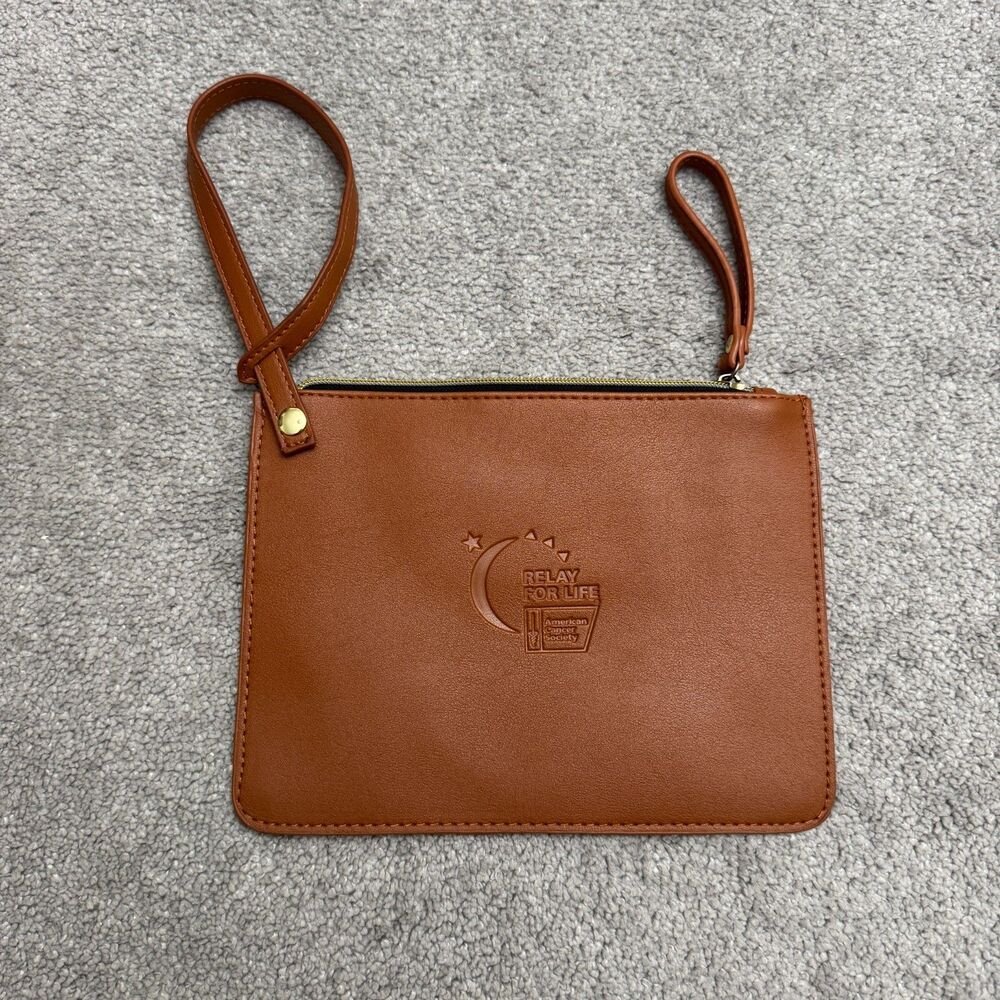 American Cancer Society Relay For Life Faux Leather Wristlet Pouch Clutch Brown